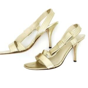 Kate Spade Gold Bow Heels Slingback Heels 7M Open Toe, Metallic, Formal, Wedding